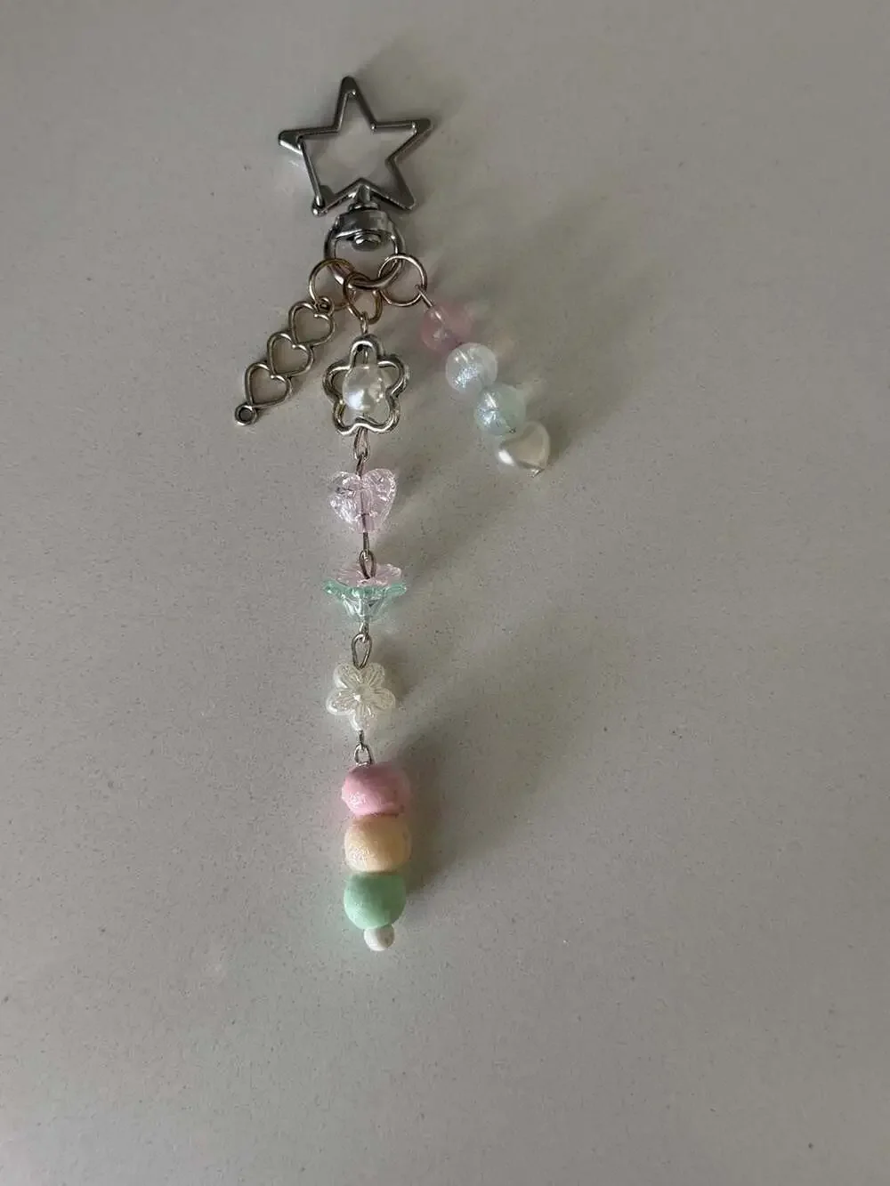 Kawaii Dango and Floral Beaded Star Keychain Bag Charm